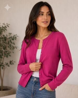August Silk Pink Silk Cardigan Sweater Button Front Lg  Sleeve Classic Luxe Soft